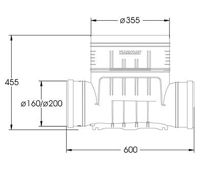 Schachtboden - gerader Durchlauf
für gewelltes Steigrohr o 315
(Außendurchmesser o 355)